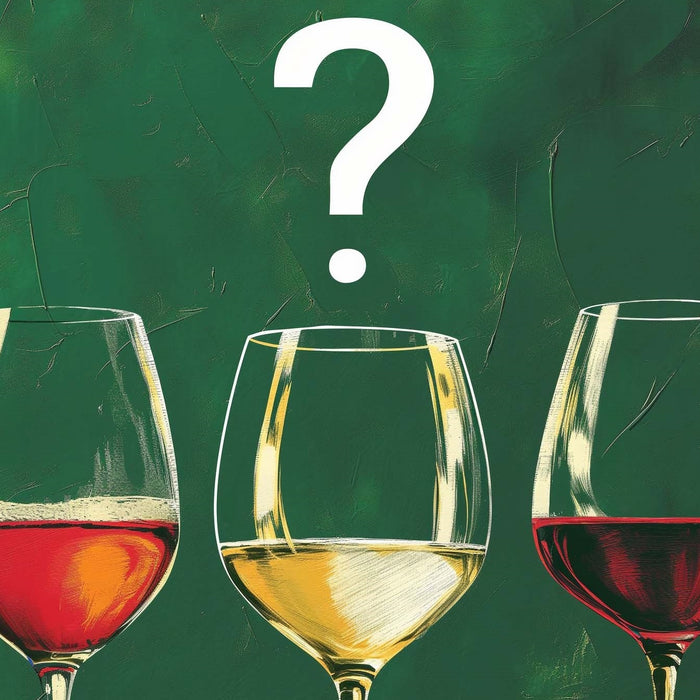 Three glasses of wine with a green background and a question mark