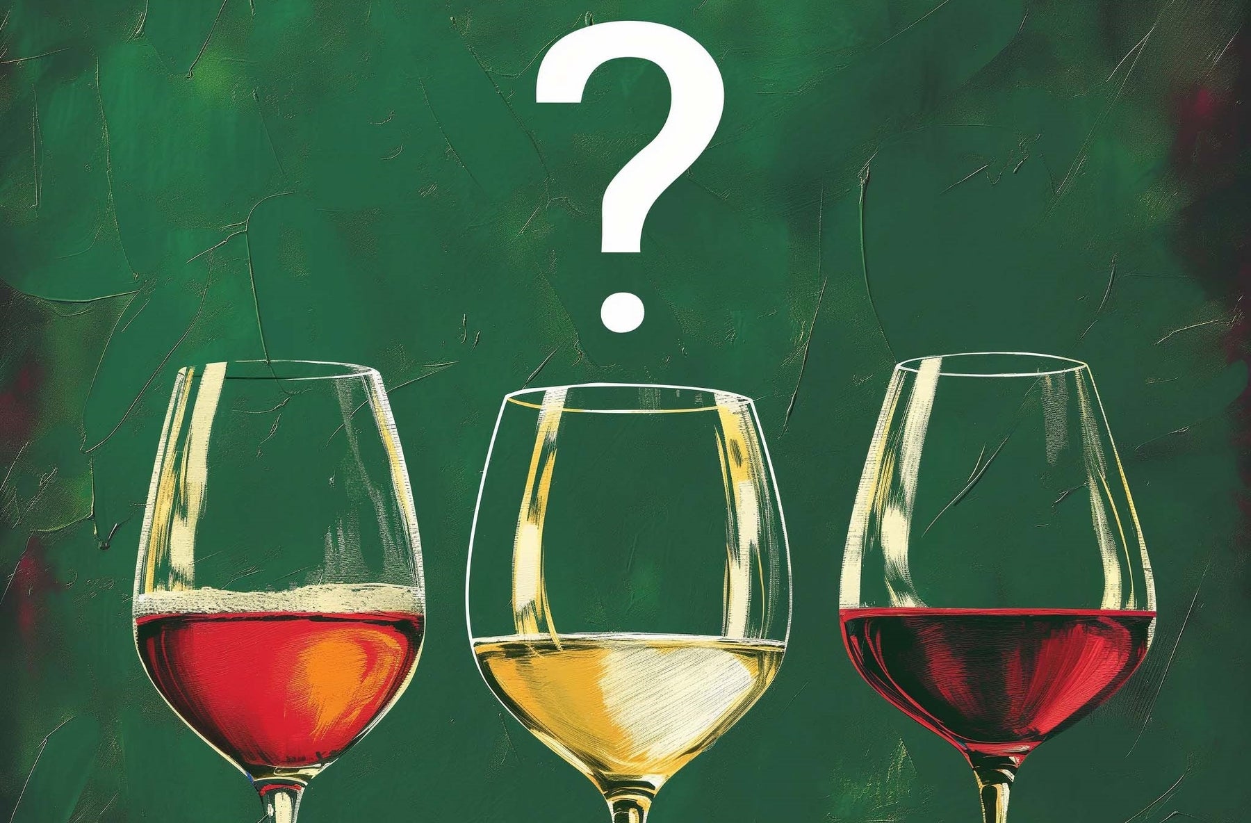 Three glasses of wine with a green background and a question mark