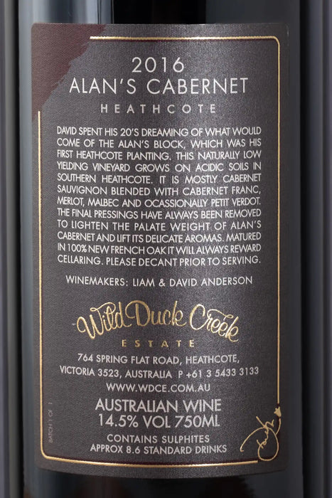 2016 Wild Duck Creek Alans Cabernet